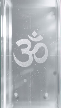 Laser Engraved Om on Glass Seamless Pattern, Precision Etched Sacred Symbol, Glass Material Texture
