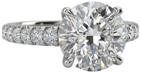 Valentine Close up detail luxurious brilliant cut diamond engagement ring side view sparkling pave setting precious jewelry piece