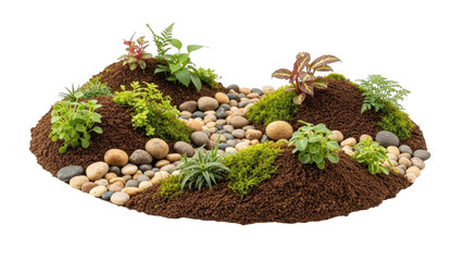 Miniature garden landscape isolated on transparent background