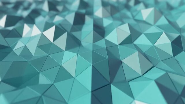 Mesmerizing abstract background featuring a dynamic arrangement of multifaceted turquoise and aqua polygons, creating a captivating crystalline low-poly surface for modern digital design