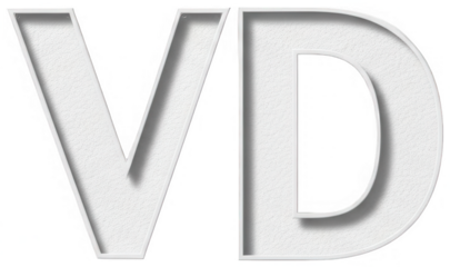 Valentine 3d letters V and D with embossed texture and subtle shadow on transparent background