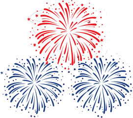 A vibrant display of red white and blue fireworks bursting in celebration