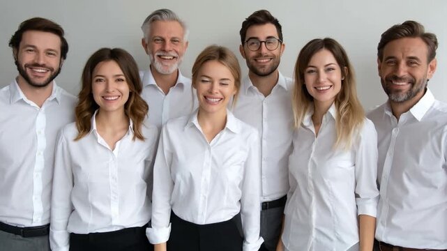 Unified Team Portrait: A harmonious ensemble of diverse professionals, exuding confidence and camaraderie, poses together, embodying the spirit of collaboration and achievement.