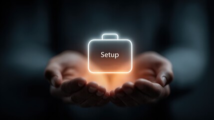 Enhancing your remote work experience home digital workspace setup with a glowing toolbox icon