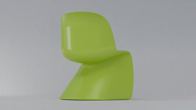Revealing single lime Panton chair rotating while camera moving closer in studio showcasing finish