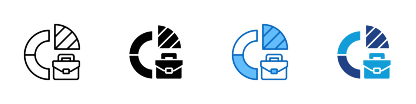 Work Management Multiple Style Icon Design Vector - Circular chart with a briefcase, representing work management, task organization, and productivity tracking