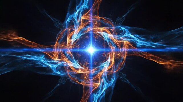 Abstract Energetic Blue and Orange Cosmic Light Explosion