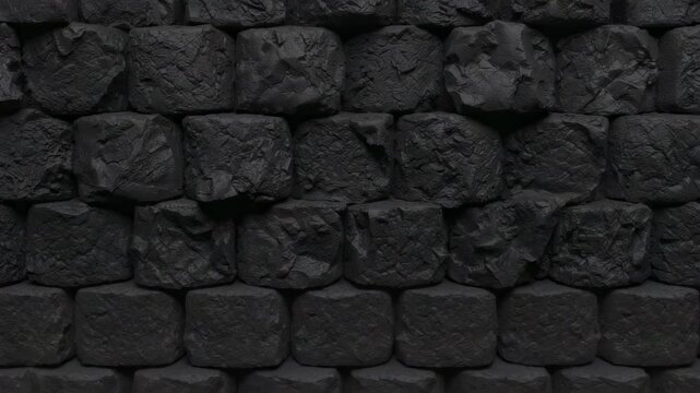 Starting camera revealing charcoal block wall in studio, exposing lower row, highlighting texture