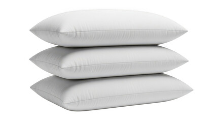 Three white pillows stacked isolated on transparent background