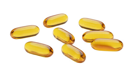 Yellow capsules scattered isolated on transparent background