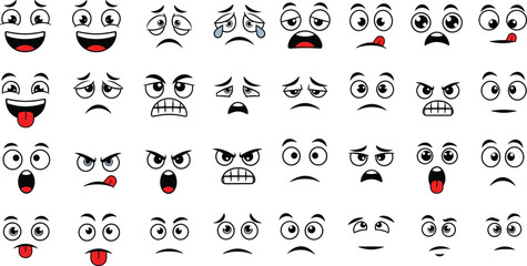 Cartoon facial expressions vector set with different emotions faces and reactions isolated on white background for emoji and character design © Md