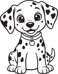 Adorable cartoon dalmatian puppy with a happy smile sitting and ready to be colored