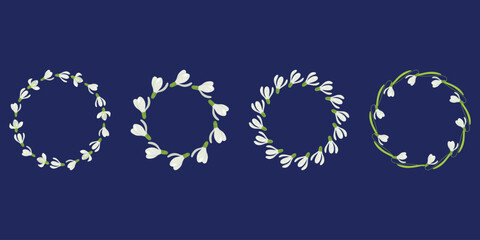 Snowdrop Wreath, Early Spring Floral Frame. Snowdrop Circle, Delicate Bulb Flower Wreath for Cards. Hand drawn Snowdrop Border, Garden Botanical Ring