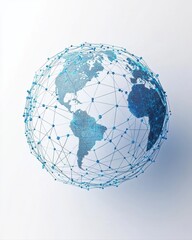 Naklejka premium Minimal white background 3D globe formed by blue network paths clean modern illustration for international digital services and connectivity 