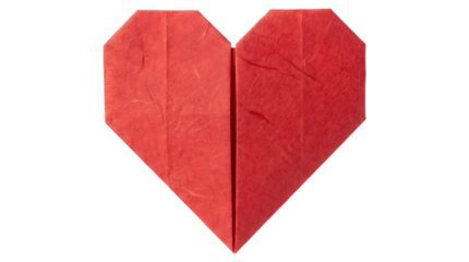 Red Origami Paper Heart Shape Symbol of Love and Romance Isolated on Plain Transparent  Background