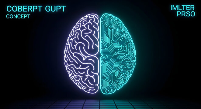 A visually striking conceptual image depicts a human brain divided into two distinct halves, one showcasing its organic, anatomical structure and the other revealing an intricate, glowing blue circuit