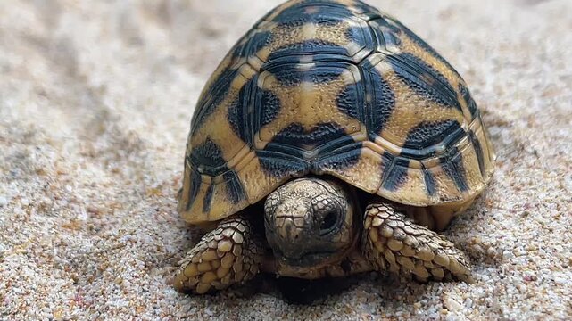 Baby Indian star tortoise extending head from shell, curious reptile behavior, close wildlife moment