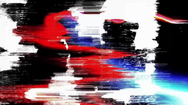 Aggressive black and white halftone glitch animation, dirty dithered digital noise texture with pixel sorting, retro photocopy chaos loop.