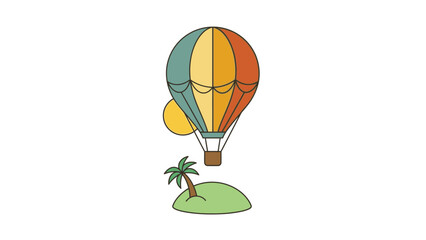 Obraz premium Colorful hot air balloon and island illustration on a white background