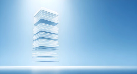 クラウドコンピューティングや仮想化をイメージした半透明の層と光。DXビジネスやSaaS向け16:9抽象背景素材。