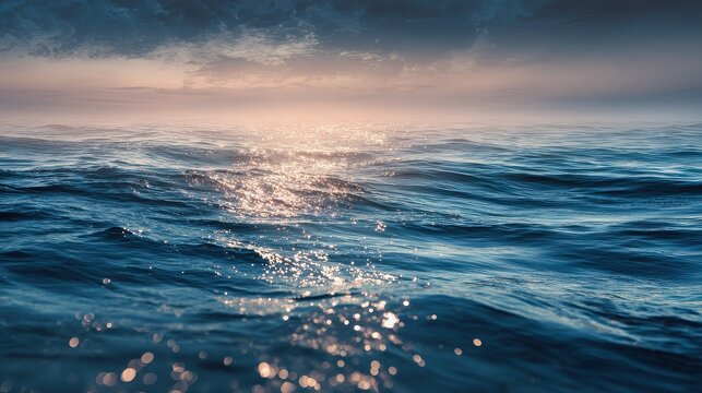 Open ocean twilight concept of vastness and freedom selective focus adventure spirit theme ethereal Double exposure endless sea backdrop. 