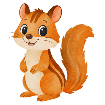 Cute xerus or African ground squirrel watercolor illustration sitting and smiling. Hand-painted wildlife animal in a cute cartoon style for nature and animal themes.