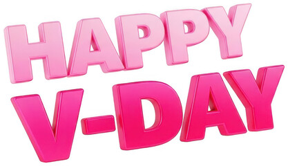 Valentine Happy v-day 3d render typography in vibrant pink colors for valentine's day greeting card design