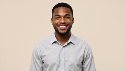 Obraz premium Portrait of a happy young african american man smiling. Confident black male professional looking at the camera in a studio headshot