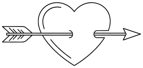 Valentine Outline drawing of heart pierced by cupid's arrow symbolizing romantic love and affection