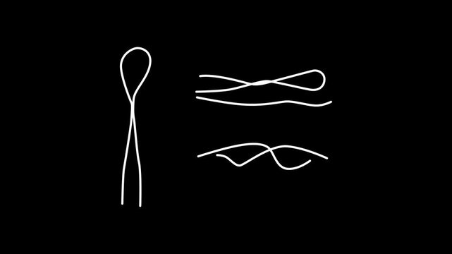 Red string with tied bow and loops isolated on transparent background. Motion graphics of smoothly cross line