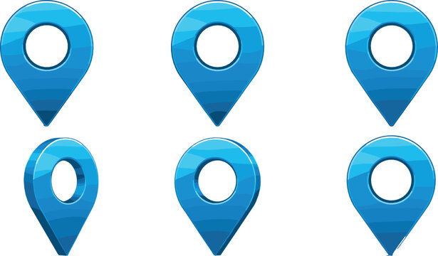 Blue map location pin marker icon set with modern gradient style for navigation apps, GPS interfaces, web design, and flat vector illustrations