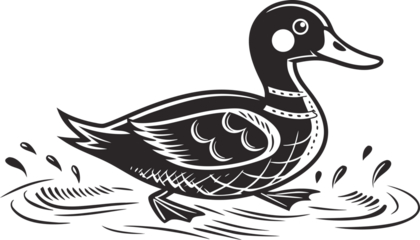 Duck Silhouette Vector Illustration, Waterfowl Bird Icon Design