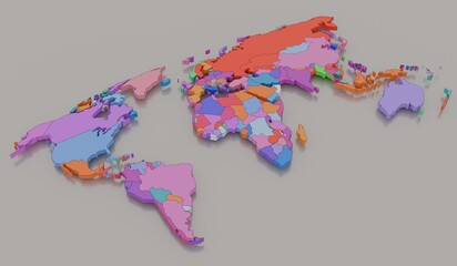 World map, continent map, simple, 3D illustration © nana