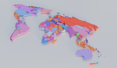 Obraz premium World map, continent map, simple, 3D illustration