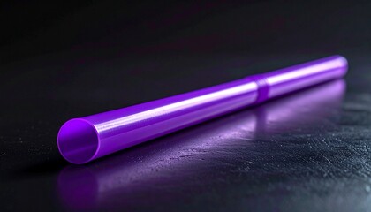 Single purple cylindrical object on dark textured surface with diagonal lighting and smooth contrast