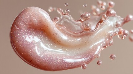 Fototapeta premium Swirl of shiny cosmetic cream on a neutral background during beauty product application