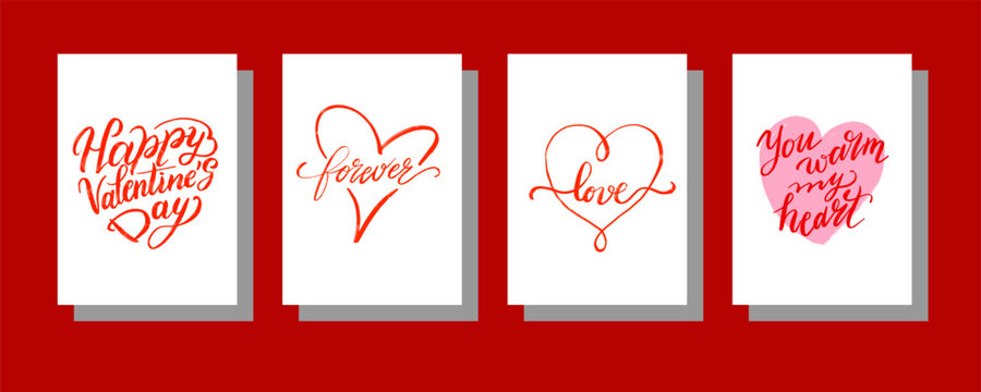 Valentine's Day Lettering Set Card Collection. Hand draw design poster, label, ad, copy space, cover, banner design set. Calligraphy typography art background. Vector illustration. 