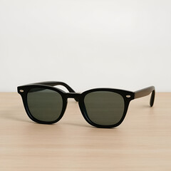 Black Stylish Sunglasses on Wooden Surface &ndash; Modern Fashion Eyewear