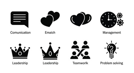 Illustrative icons representing communication teamwork leadership and problem solving concepts