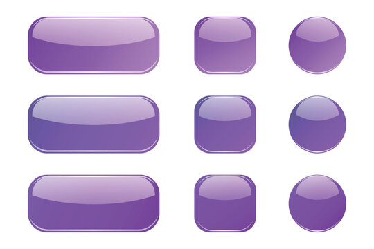 Set of glossy purple buttons and icons Vector