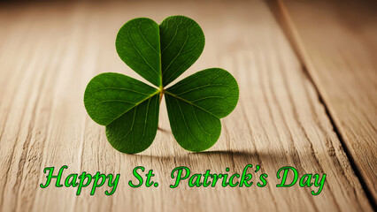 Green shamrock clover on rustic wood for St. Patrick's Day