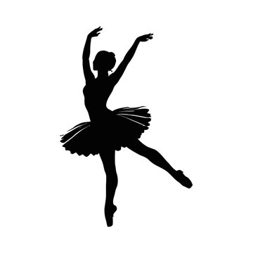 Black silhouette illustration of a graceful ballerina performing an elegant ballet dance pose vector