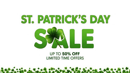 St. Patrick's Day sale banner with shamrock for holiday shopping promotion and discount