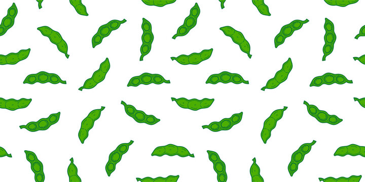 green soybeans or peas pattern background. Soybean seamless pattern background. edamame seamless pattern background. doodle edamame pattern background. 
