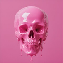 Obraz premium Glossy pink dripping skull, bold and vibrant pop art