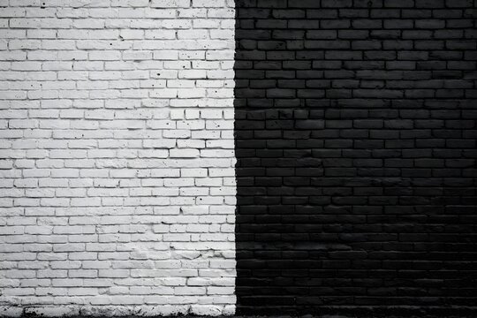 Split brick wall painted in solid black and white, minimalist urban contrast