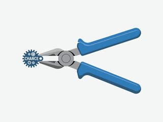 Obraz premium A vector graphic of pliers gripping a gear with the word chance on it