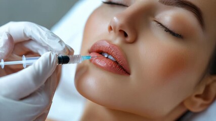 Lip enhancement procedure takes place at a clinic with a skilled professional on a patient in a clean setting
