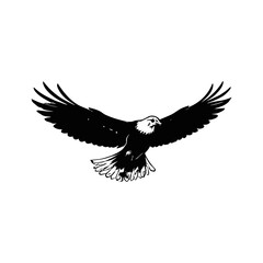 Obraz premium Black eagle flying with spread wings on a white background vector silhouette illustration