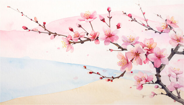 Cherry Blossoms with Subtle Washi Texture Background　和紙テクスチャと桜の和モダン春背景8.jpg